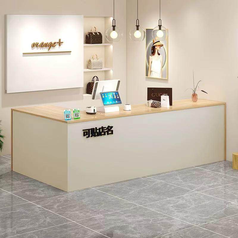 吧台收银台店铺小型超市奶茶甜品店柜台现代简约圆弧前台桌接待台