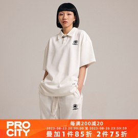 王鹤棣同款PROCITY华夫格套装夏季短裤休闲polo衫翻领短袖T恤