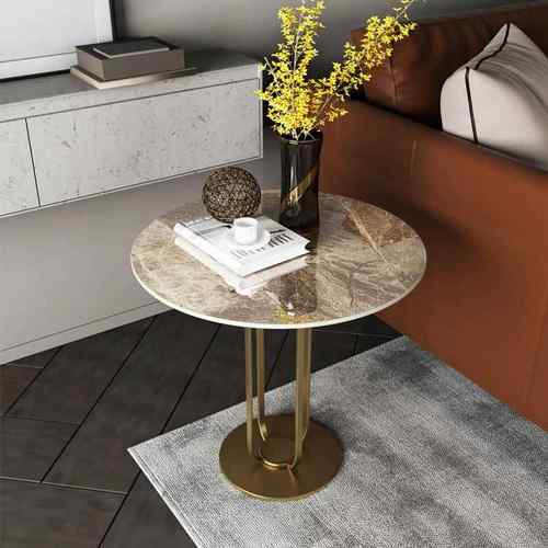 北欧沙发边几边柜岩板圆形茶几轻奢现代简约客厅阳台大理石小圆桌