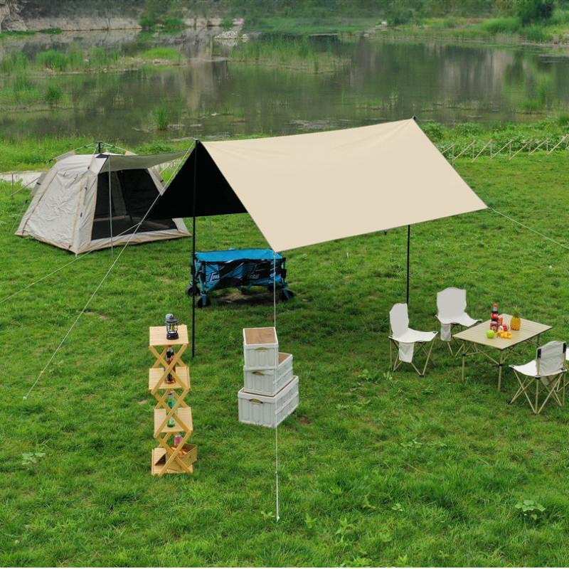 户外露营天幕野餐方形遮阳黑胶天幕加厚防晒涂层野营防雨遮阳棚