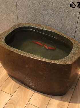 石雕鱼缸户外养鱼池鹅卵石水槽庭院室外花盆大理石水池洗手盆