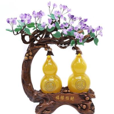 高档新品结黄玉红水搬礼晶招财摇钱树葫芦婚生日物家客厅玄关桌面
