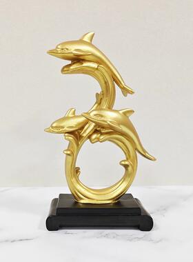 创意可爱海豚桌面办公酒柜客厅电视柜摆件三口之家卧室树脂装饰品