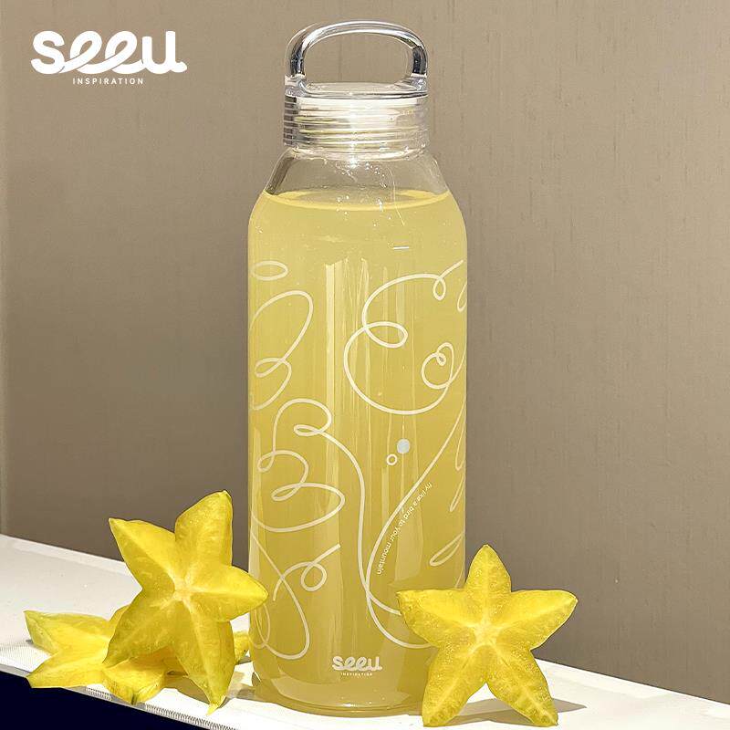 seeu 飞鸟集玻璃杯高硼硅玻璃水杯可携式简约手提杯冷饮杯500ml