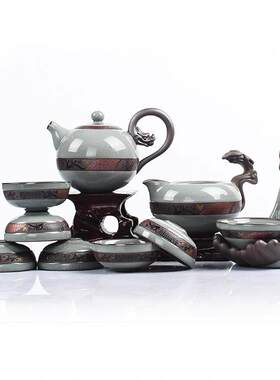 汝窑茶具 新品整套功夫茶具套装 哥窑开片汝窑龙珠壶紫砂茶具