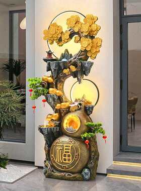 ASJ招财葫芦流水摆件循环水新中观装式假山水景水办公室风轮落地
