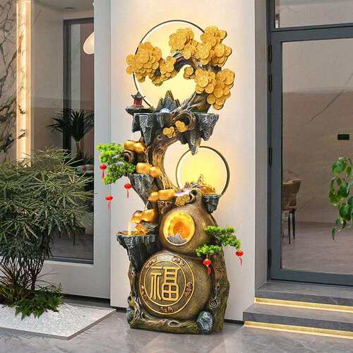 ASJ招财葫芦流水摆件循环水新中观装式假山水景水办公室风轮落地