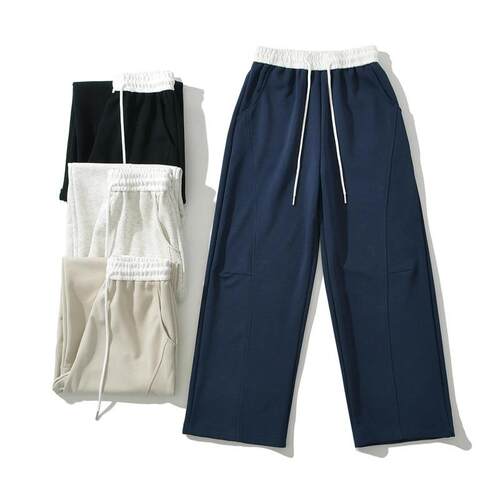 Elastic high waisted lace up sweatpants look slim straight