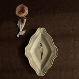 MUSe 含香待清风 中古手绘虞美人 兰花哑光陶瓷餐盘 Garden