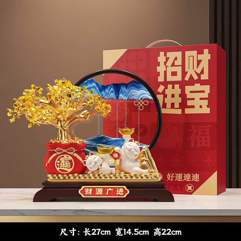 财源进发树画招财猫广流沙VEL财摆件客厅店铺收银台高档装饰品乔