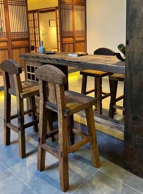 老船木家具吧台茶桌椅BT-03221合组诧寂柜风家用红古酒吧台一体民