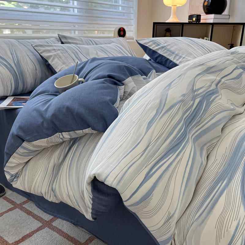 正品通字母简纯棉四件套约全棉床上用品卡床单笠被套三件套学床生