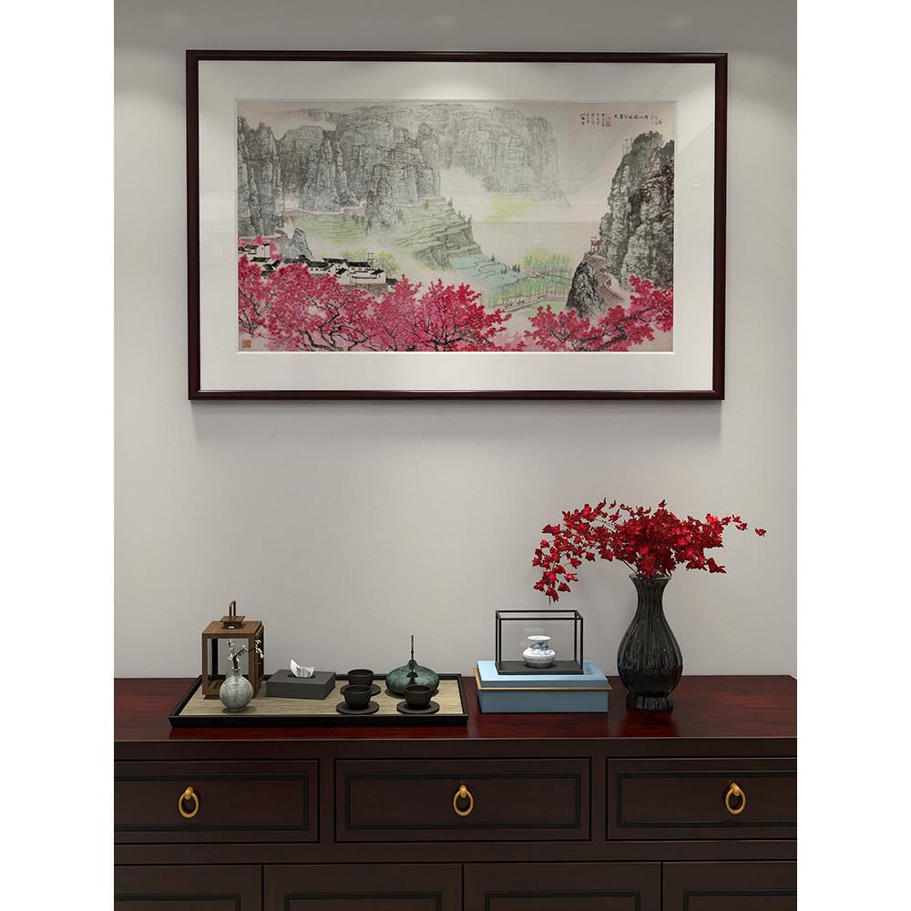 江边奇峰国画新中式客厅山水画办公室酒店前台招财风水靠山装饰画