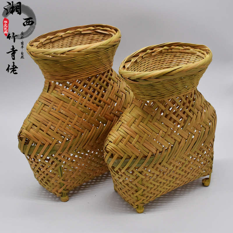 包邮全青皮竹编镂空鱼篓竹篓子装饰竹编灯罩小背篓小赶海竹编道具