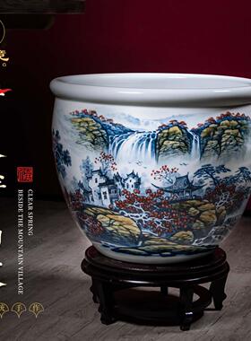 大师手绘景德镇陶瓷书画缸客厅书房收纳落地卷轴缸特大号花盆摆件