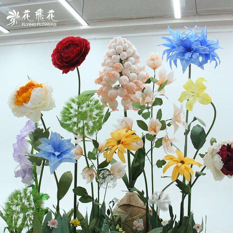 商场DP美陈纸艺花植落地方案中庭装饰仿真花道具布置色漫晴柔立体