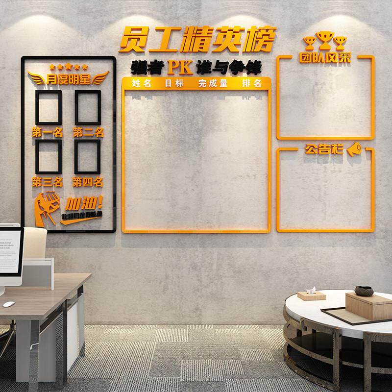 公司企业员工pk评比公告栏团队风采展示装饰布置办公室文化墙面贴