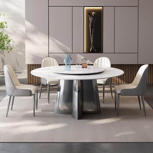 1.5米圆形餐桌椅超晶石轻奢家用简约现代小户型岩板吃饭桌带转盘