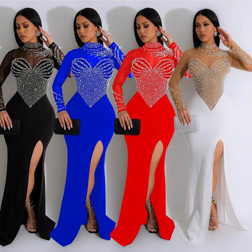 Women's mesh slit long skirt dress