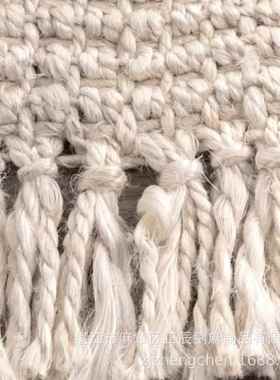 按需制作手工编织白色黄麻地毯茶厅展厅仿羊毛流苏文艺时尚地毯