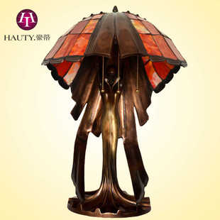 厂家直销  22寸创意帝凡尼欧式复古全铜大台灯客厅灯彩玻古董收藏