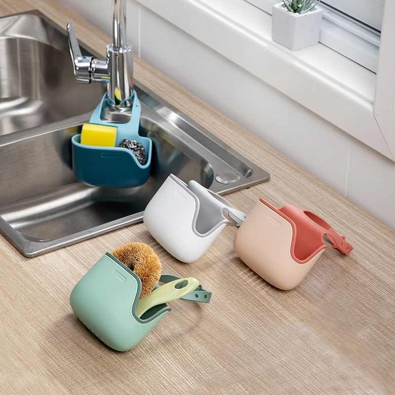 ql@挂篮防潮收纳双边沥水洗碗布钢丝球挂袋水槽双层海绵加赵之吴