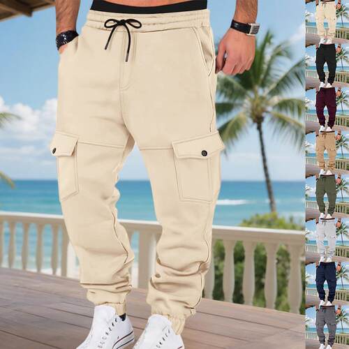 Men Casual Tactical Pants Drawstring Pockets Lightweight