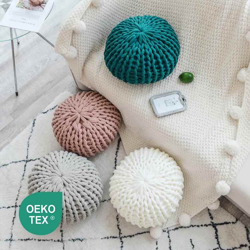 北欧创意圆形蒲团抱枕 北欧设计手工粗毛线沙发靠垫坐垫纯色靠枕