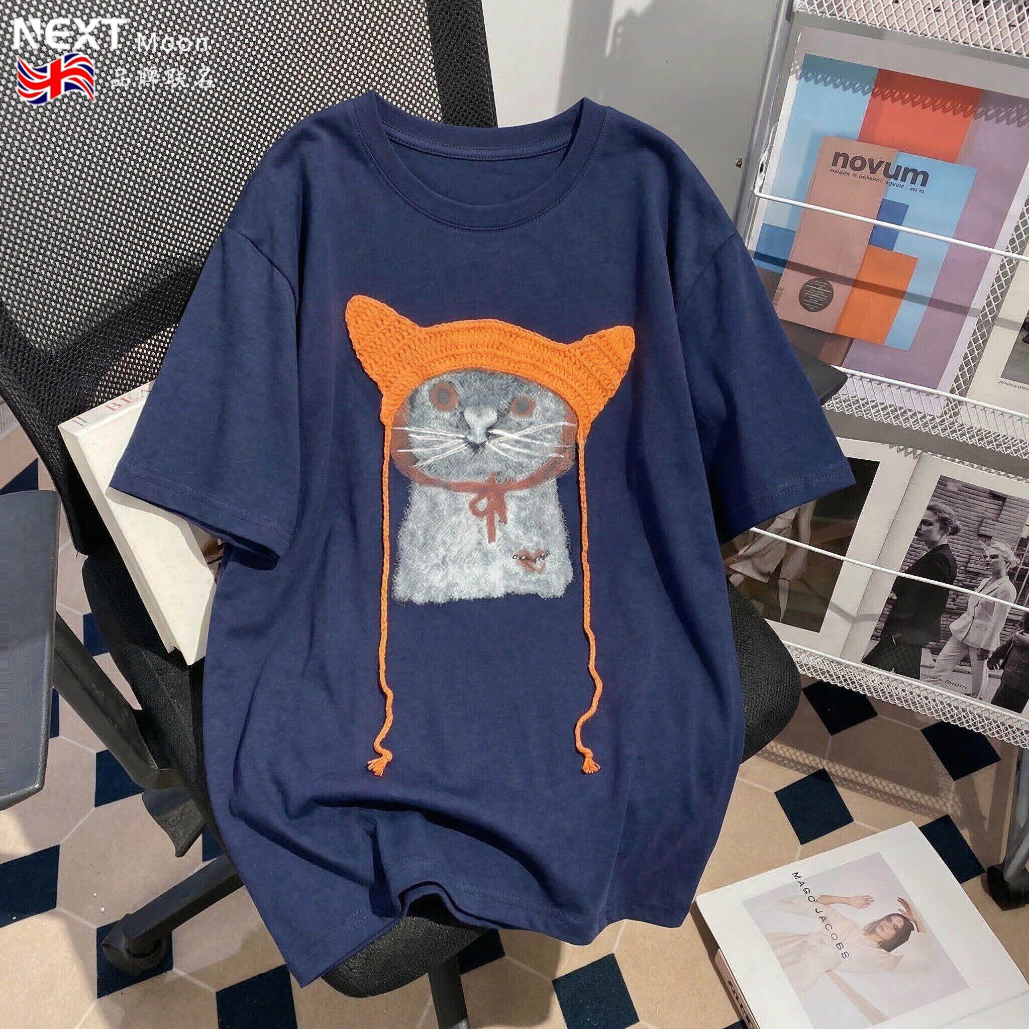 Next Moon英国联名韩系可爱猫咪刺绣短袖T恤女2026夏季百搭休闲潮