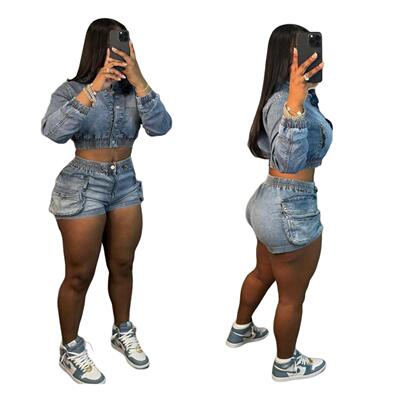 two-piece set woman Denim Women Sets Long Sleeve Stretch