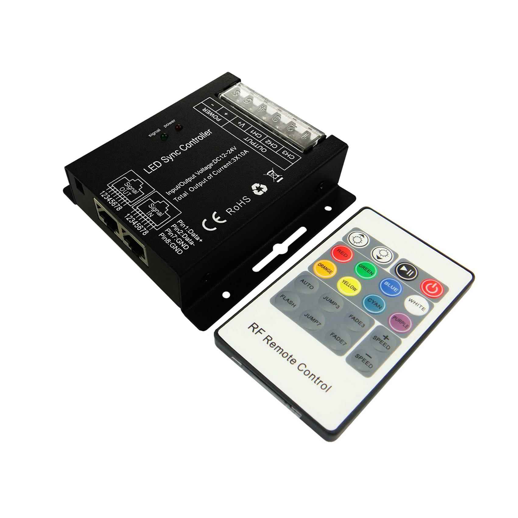 LED无线控制器 RGB灯条控制器 PWM七彩网线同步控制器12-24V 30A