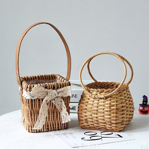 藤编竹编花篮鲜花插花篮子室内装饰摆件收纳筐水果篮婚礼伴手手