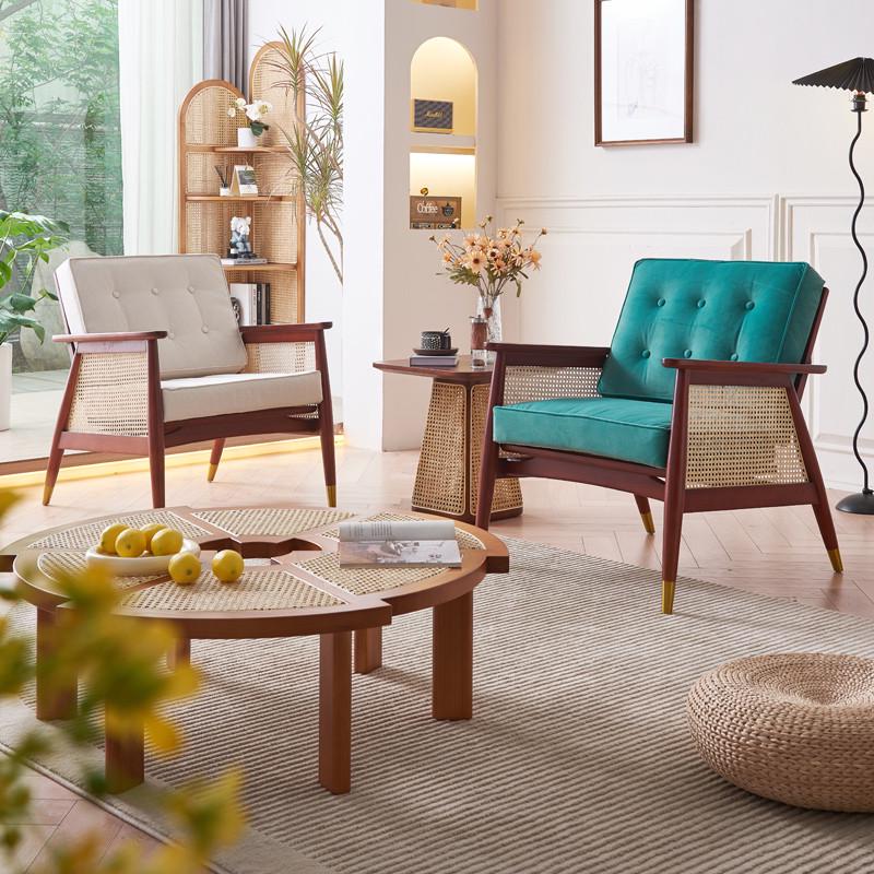 北欧藤编实木沙发椅商用阳台一桌两椅民宿简约三件套组合靠背椅