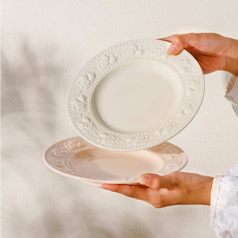 高颜值浮雕碗碟套装家用陶瓷餐具碗盘全套高级感盘子餐盘法式饭碗