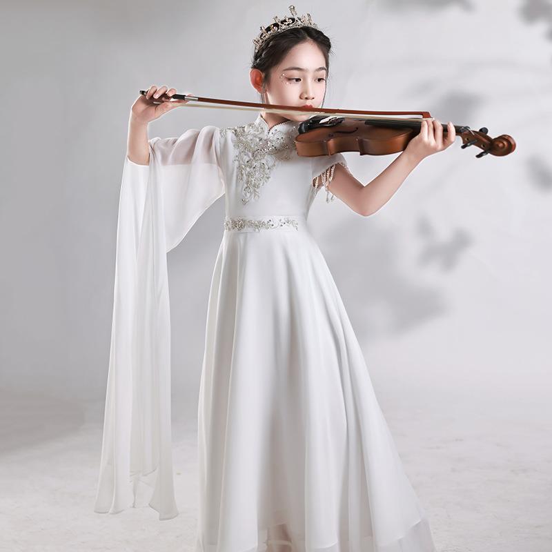 古筝演出服女童汉服朗诵比赛演奏礼服儿童合唱六一表演专业大童夏