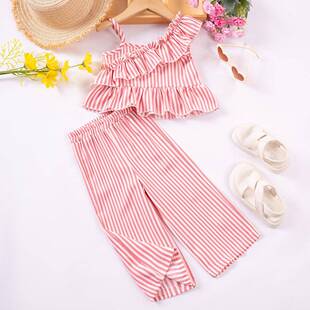 toddler girls striped print sweater coord set frill trim top