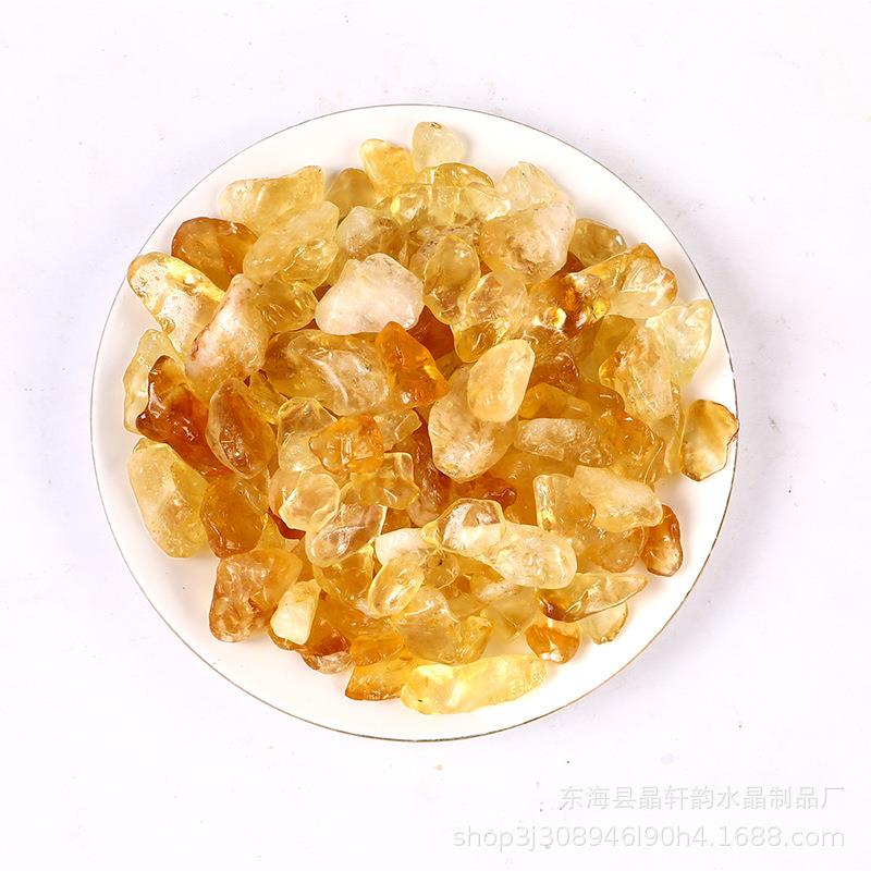天然巴西黄水晶碎石鱼缸花盆铺路石小颗粒景观装饰石