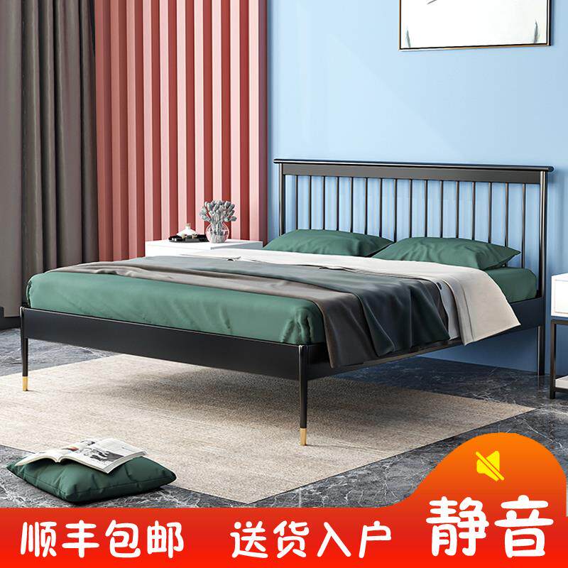 铁艺床双人床北欧家用1.8米加粗加厚单人床1.5高脚加固铁架床儿童
