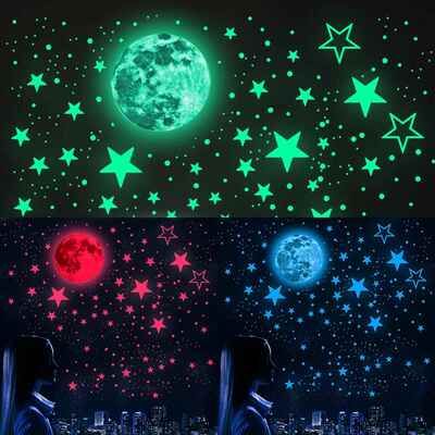 墙贴435-1003pcs夜光月球发光星星圆点荧光贴儿童房装饰自粘卡通
