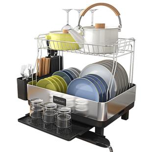 功能碗碟滤水架厨房用品碗碟沥水架双层不锈钢碗碟盘收纳架