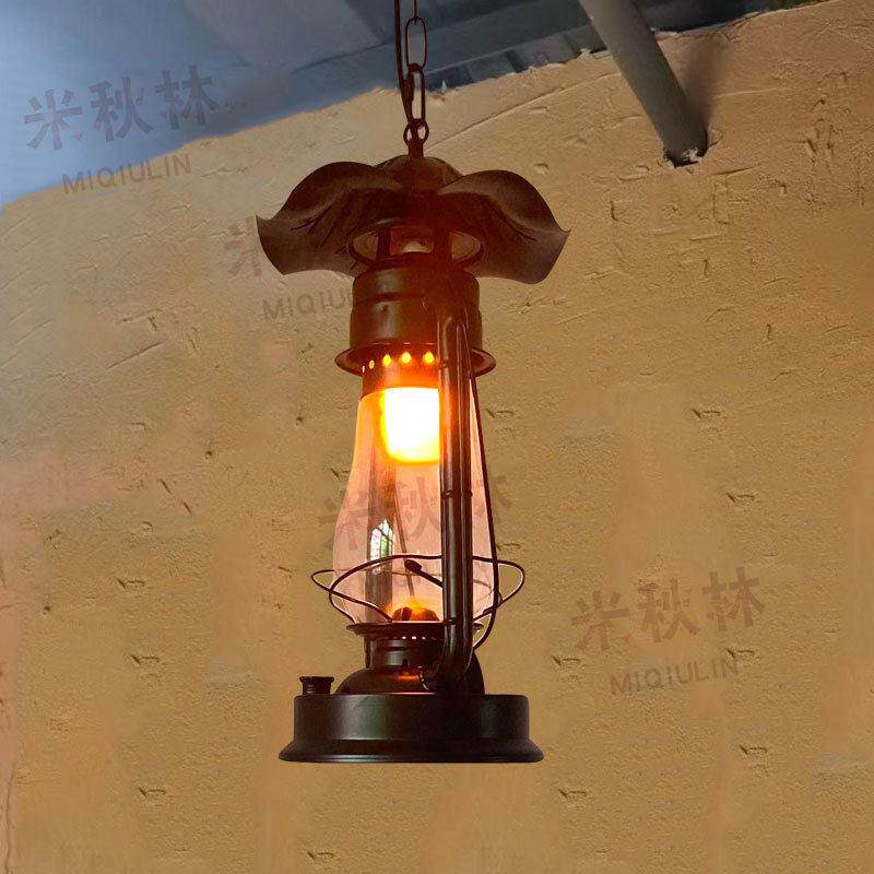 复古马灯创意主题餐厅走廊装饰小吊灯铁艺油灯户外阳台防水灯具