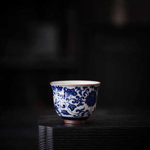 青花瓷品茗杯陶瓷茶杯个人喝茶杯子功夫茶具单杯主人杯客人茶碗