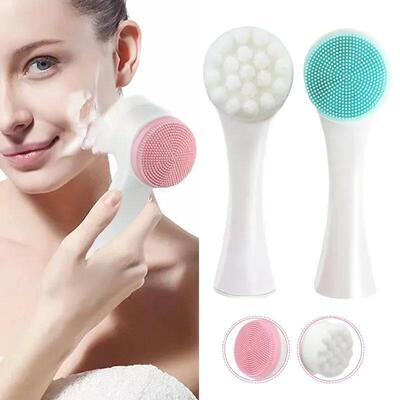 3D Double Silicone Facial Cleansing Brush Manual Massage Fac