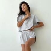 short sleepwear sleeved shorts Knitted set striped