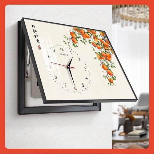 ?Fh(h(#g#新中式电时箱装饰画表带钟表款弱电箱遮挡钟免打孔开新