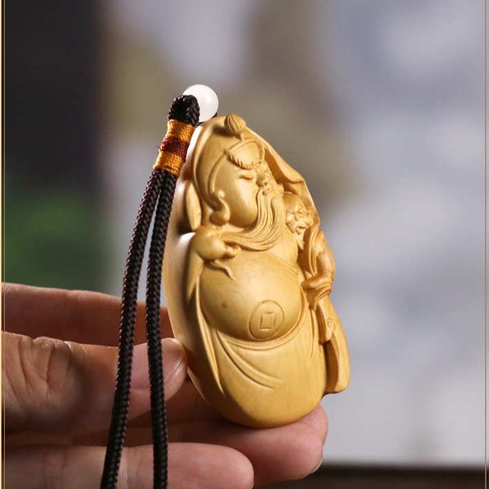 黄杨木雕武财神关公木质财手把件男士文玩新中式汽车挂件收藏品