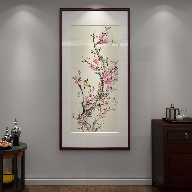 新中式玄关装饰画喜上眉梢竖款挂画走廊过道墙壁画楼梯间花鸟挂画图片