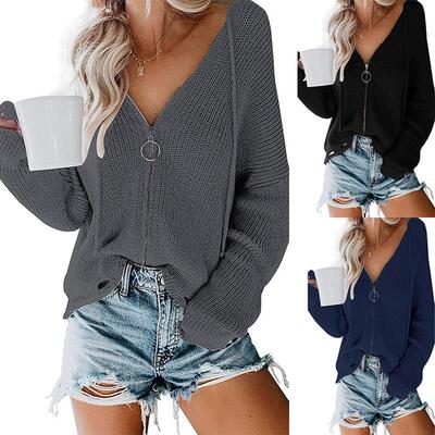 Women's cardigan hooded sweatshirt zipper hole sweater