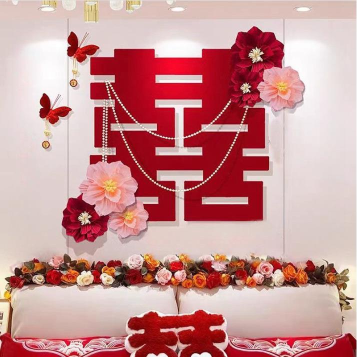 婚房褶皱花立体皱纹花装饰新房床头卧室背景墙布置结婚婚庆用品