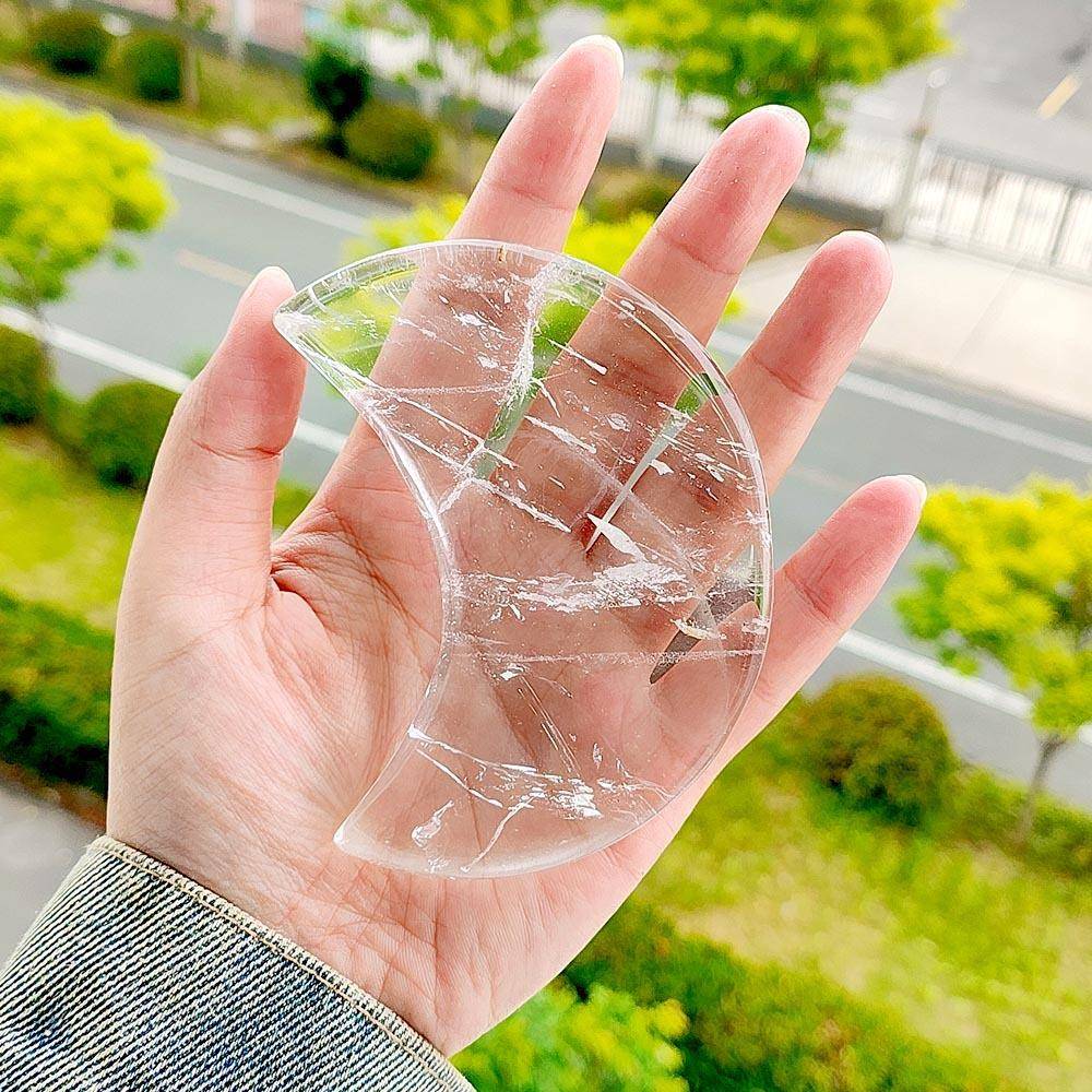 天然水晶原石月亮水摆yueliang白水晶居晶桌面摆件消件磁家冥想碗